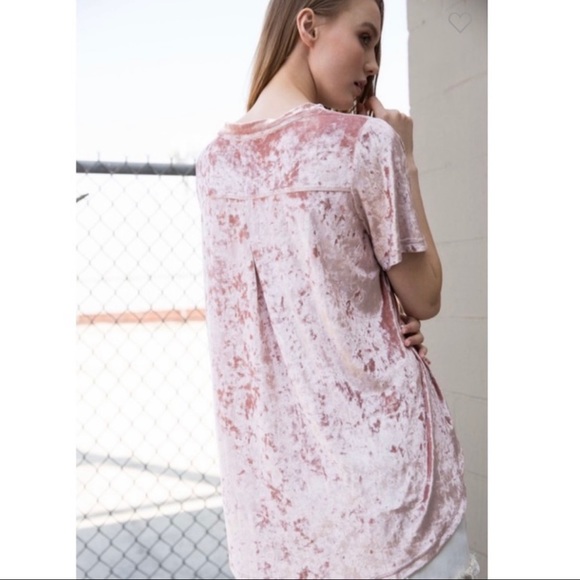 New! POL Dusty Rose Crushed Soft Velvet Tie Lace Up Front, Hi Lo Hem Top - Picture 6 of 8